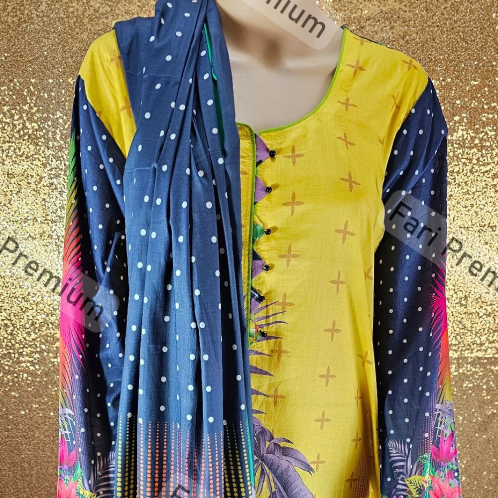 Asim Jofa 3PC Printed Lawn Cambric Cotton Shalwar Kameez Pakistani/Indian L, XL